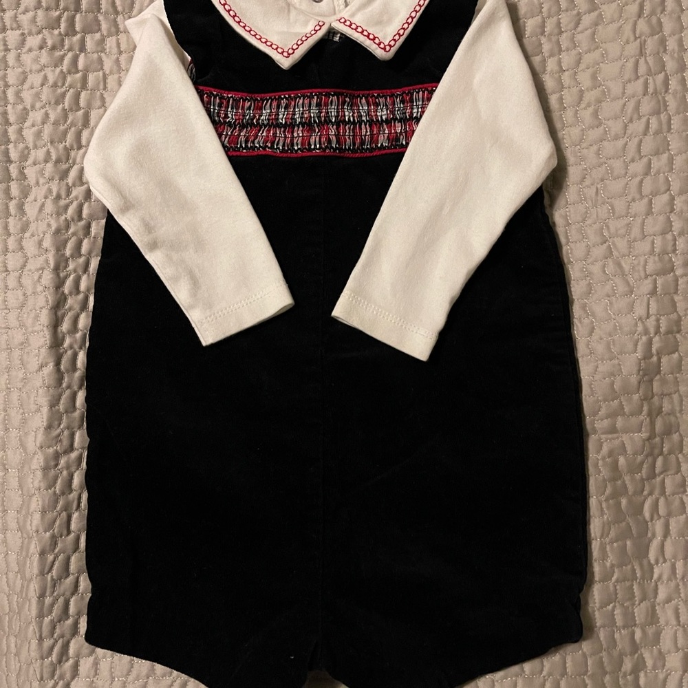 Kitestrings Boys black holiday super soft corduroy dress romper 18 months